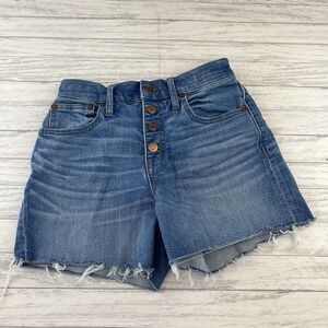 Madewell Womens Shorts High Rise Denim Button Fly Raw Hem Size 24